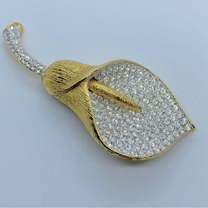 Vintage Nolan Miller Xtra Large Dazzling Crystal Gold Tone Calla Lily Brooch